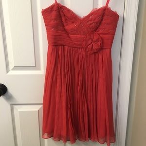 Coral BCBGMAXAZRIA silk and chiffon mini dress